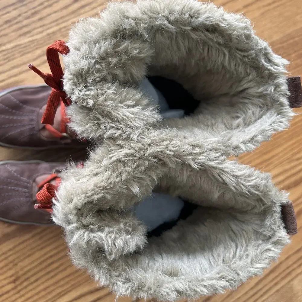 Sorel Women’s 8 Winter Snow Boots Brown Red Lace Faux Fur Tall Waterproof